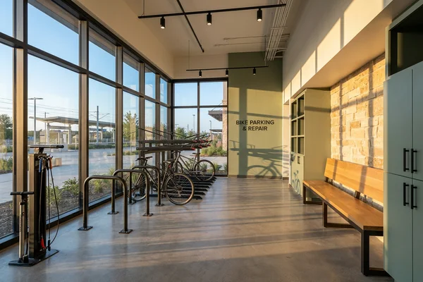 Bike storage in a transit-oriented apartment building