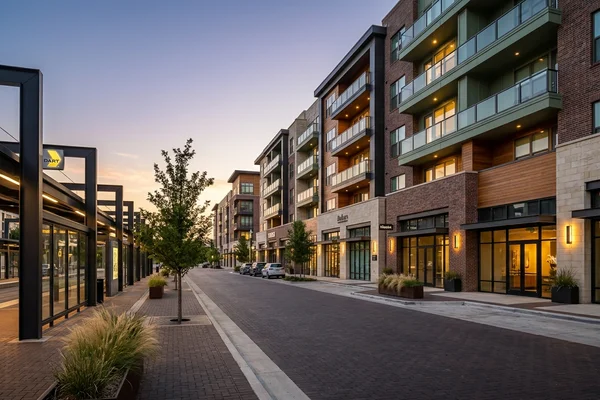 Downtown Plano station area with new apartments