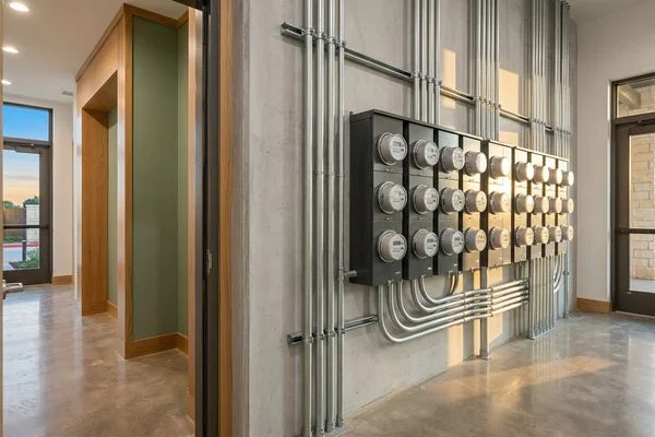 Electric meter bank in a new apartment building