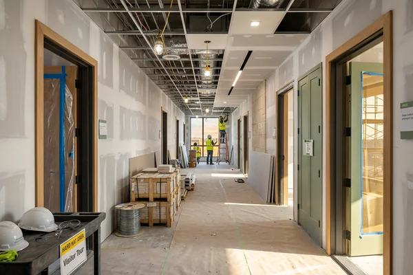 Unfinished apartment corridor during construction