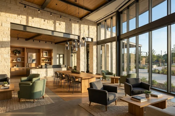Leasing lounge in a new Dallas building