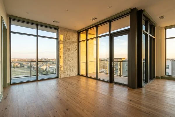 New apartment living room with floor-to-ceiling windows