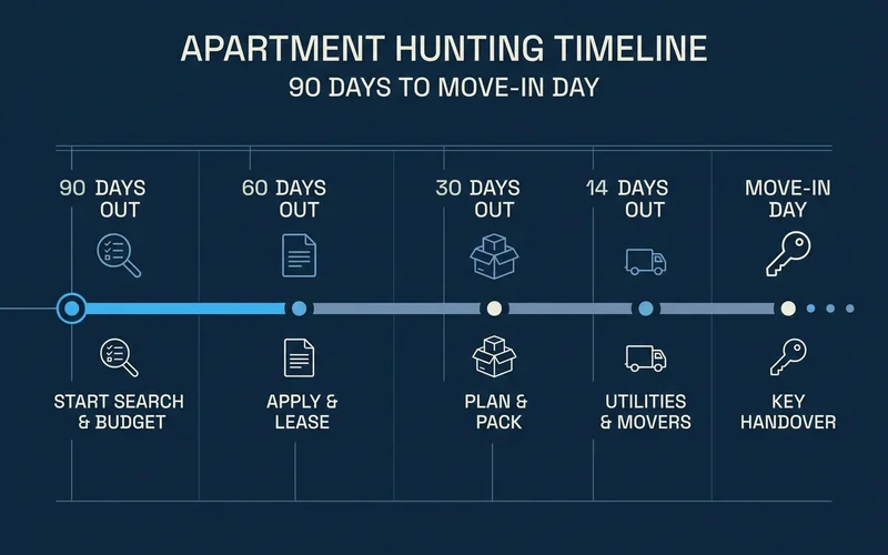 Timeline graphic from 90 days out to move-in day