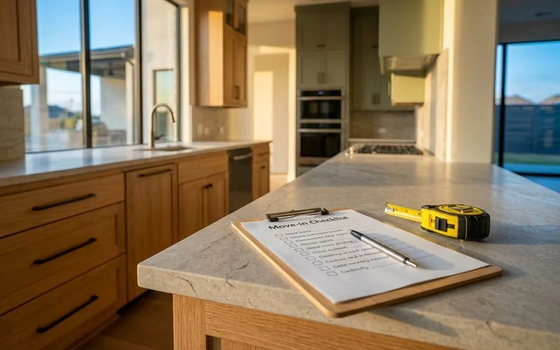 Move-in checklist on a new kitchen counter