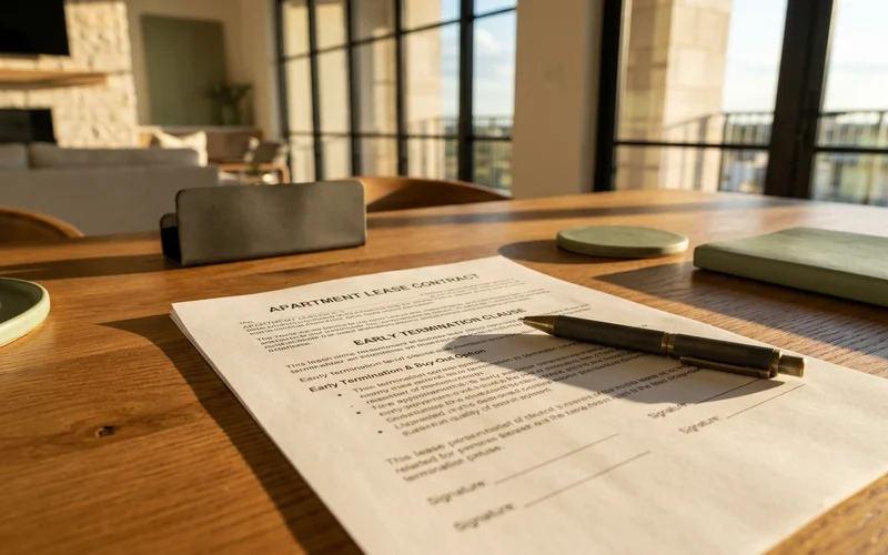 Early termination clause page of a lease on an oak desk