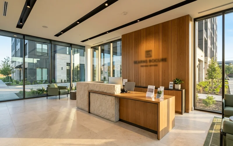 Leasing office front desk in a new Dallas building