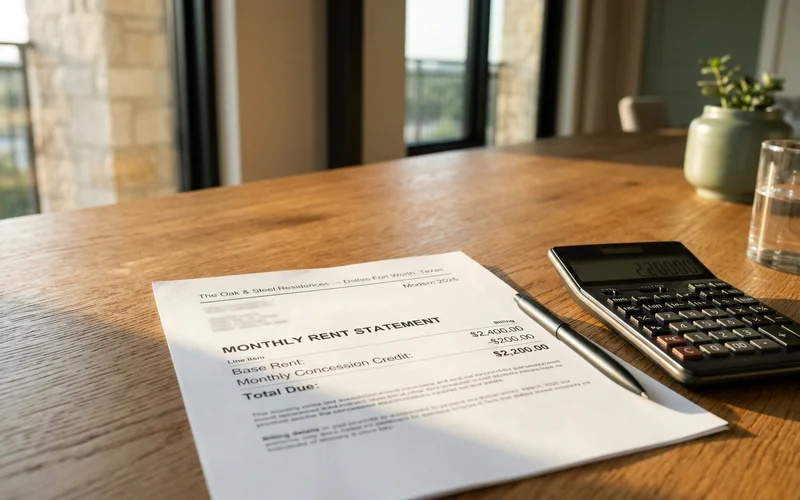 Rent statement with an even concession credit on each line