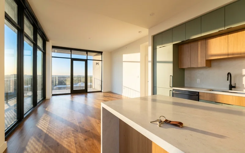Move-in ready new apartment with keys on the counter