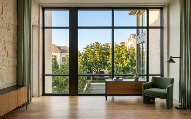 North-facing window with soft light in a new Dallas building