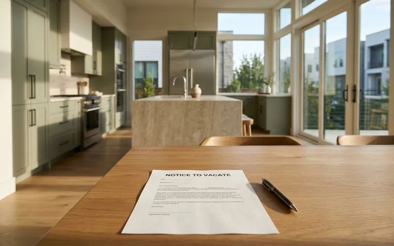 Notice to vacate letter on a kitchen table
