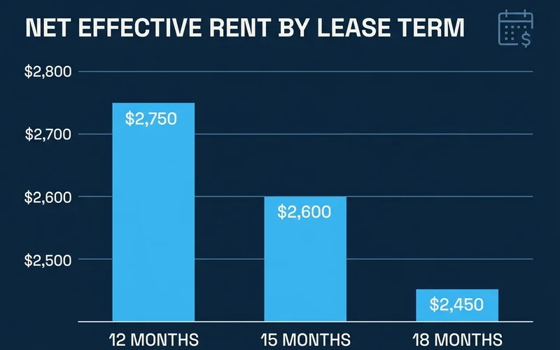 Bar chart of net effective rent at 12, 15 and 18-month terms