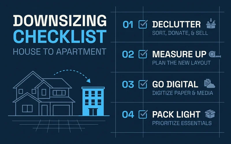 Checklist graphic for downsizing to an apartment