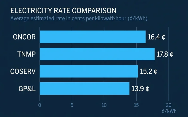 Comparison chart of Oncor, TNMP, CoServ and GP&L charges