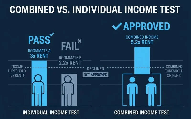 Diagram comparing combined and individual income tests