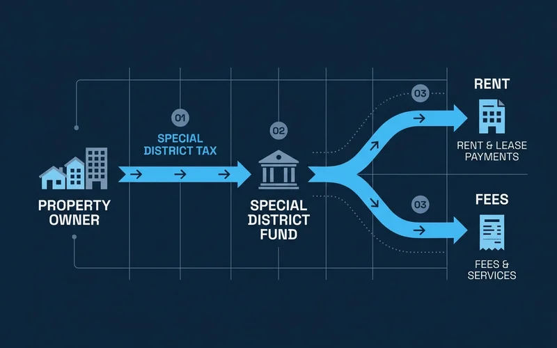 Diagram of how a special district tax flows from owner to rent