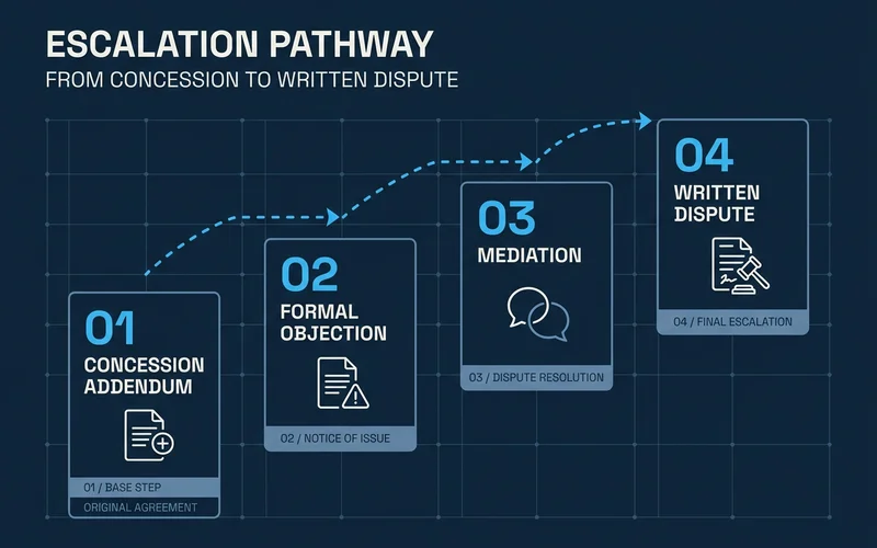 Four-step escalation graphic from addendum to written dispute