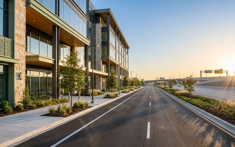 Surface road running parallel to a tollway in North Texas