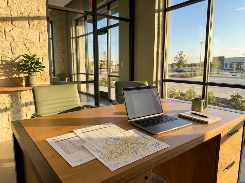 Workspace with fee sheets, a laptop and a county map