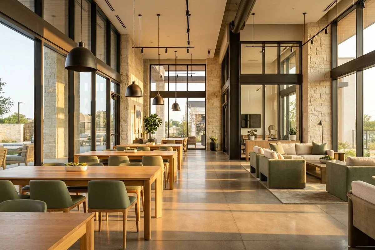 Leasing lounge in a new Dallas apartment building