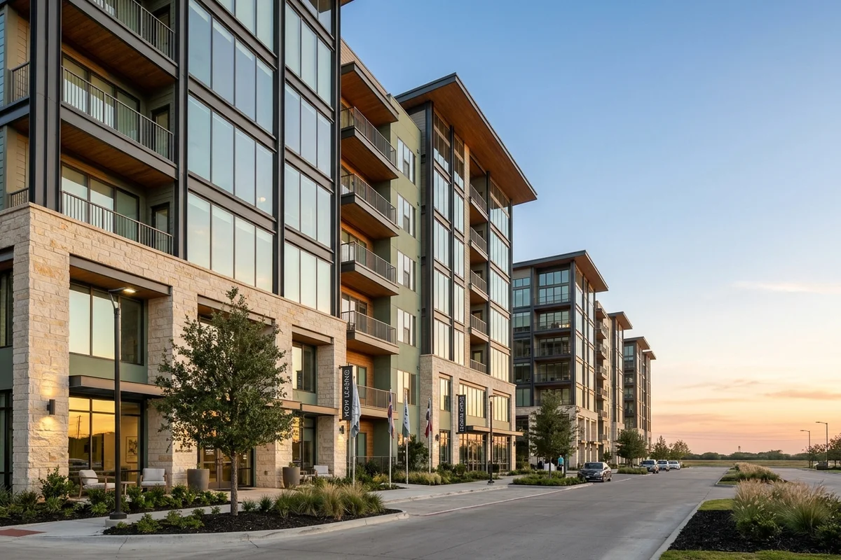 Several new apartment towers leasing along a North Dallas corridor