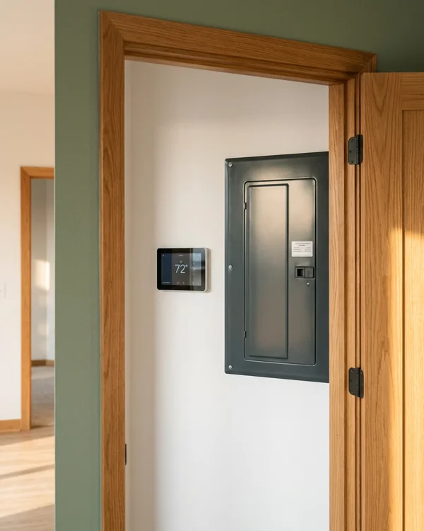 Thermostat and electric panel in a new apartment
